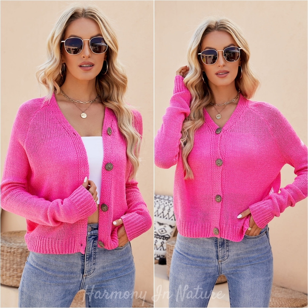 Claire Raglan Sleeve Cardigan - Pink